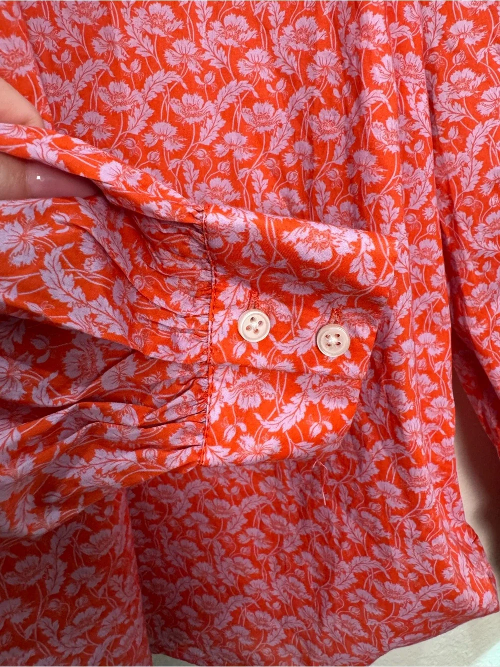 J.Crew Liberty Floral Blouse Womens S Orange Pink Cotton Puff Sleeve Top